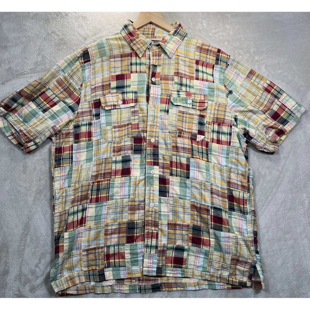 J. Peterman Company Shirt Men's 2XL Madras Patchwork Short Sleeve Colorful